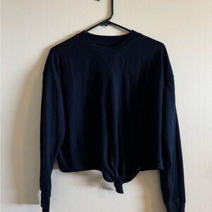 Hollister Black Ribbed Long-Sleeve Tie-Hem Top